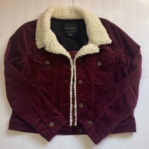 Sanctuary corduroy jacket with faux fur, maroon